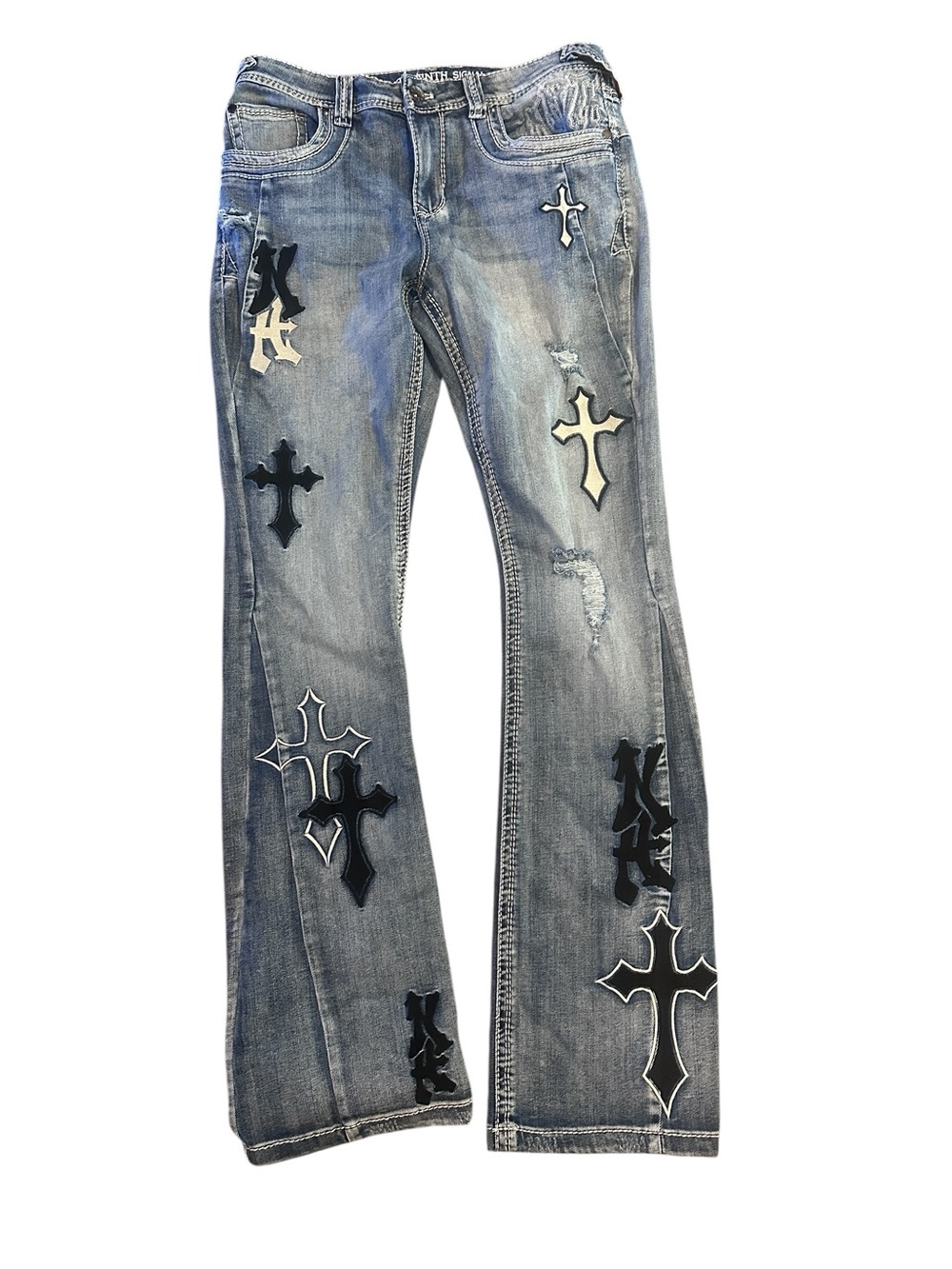 Gothic punk Jeans with Cross Appliqués